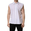 Dolce & Gabbana White Cotton Sleeveless Formal Dress Shirt