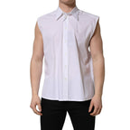 Dolce & Gabbana White Cotton Sleeveless Formal Dress Shirt