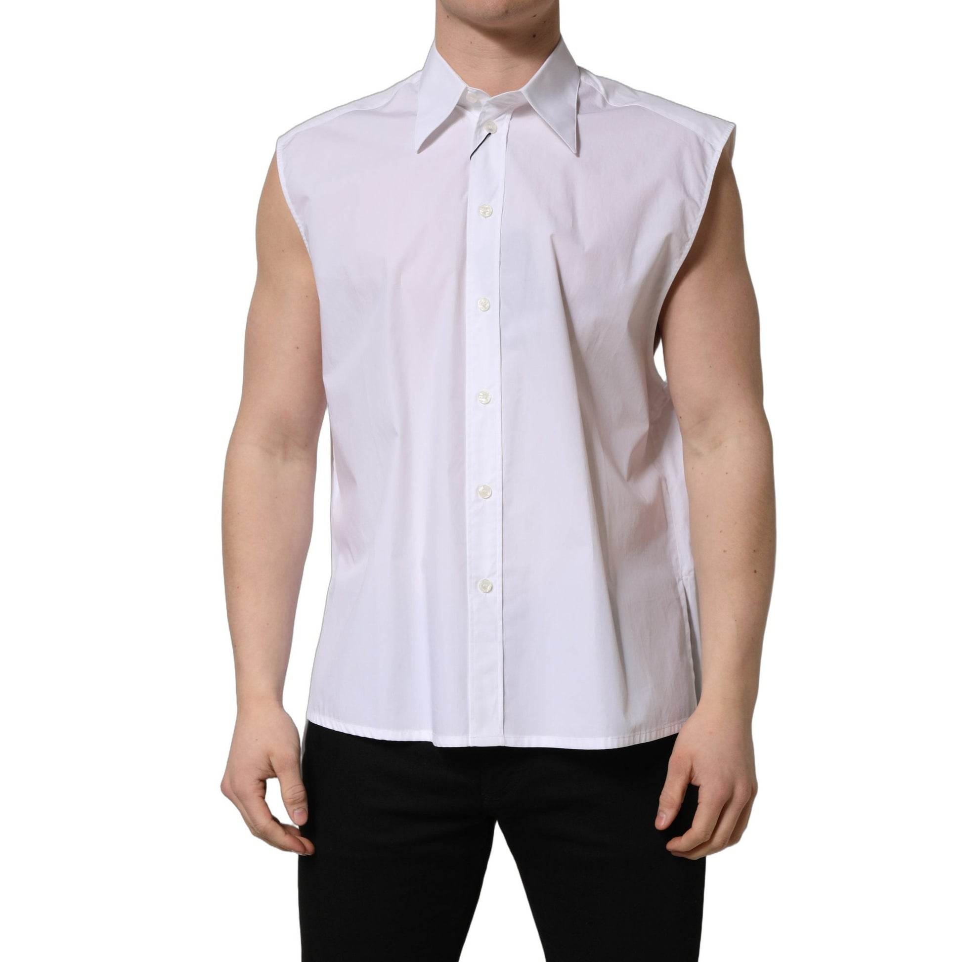 Dolce & Gabbana White Cotton Sleeveless Formal Dress Shirt