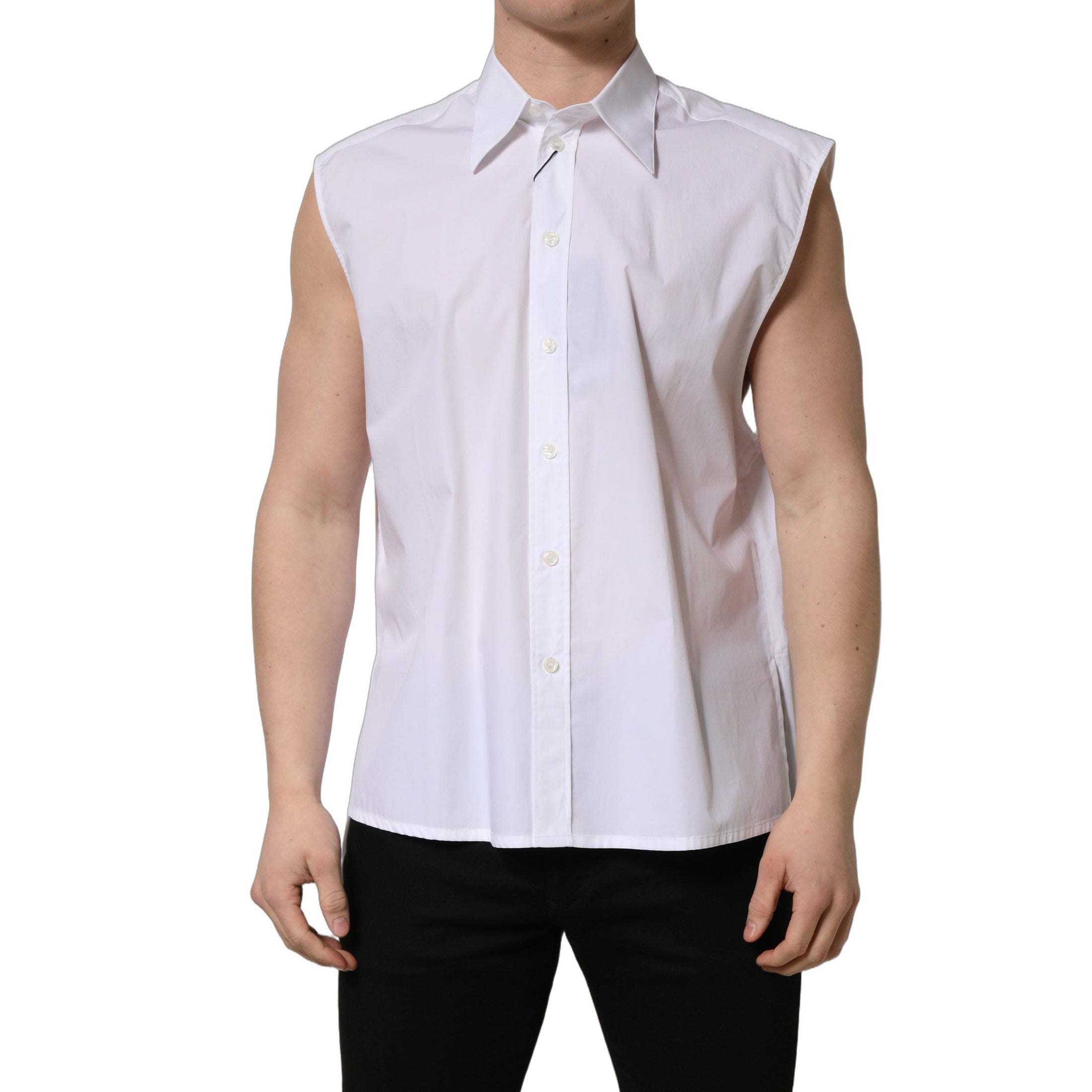 Dolce & Gabbana White Cotton Sleeveless Formal Dress Shirt