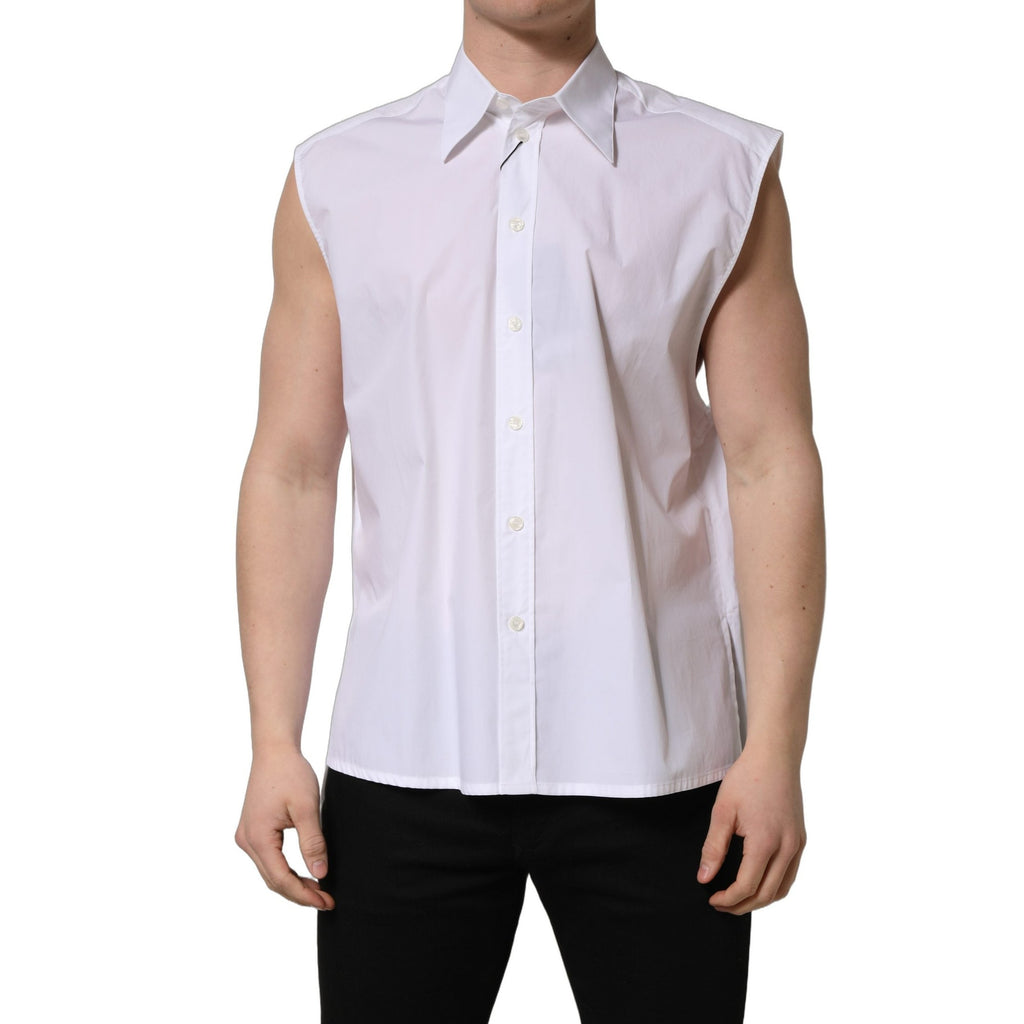 Dolce & Gabbana White Cotton Sleeveless Formal Dress Shirt