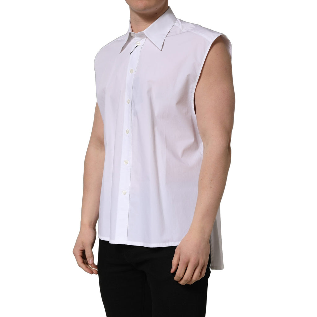Dolce & Gabbana White Cotton Sleeveless Formal Dress Shirt