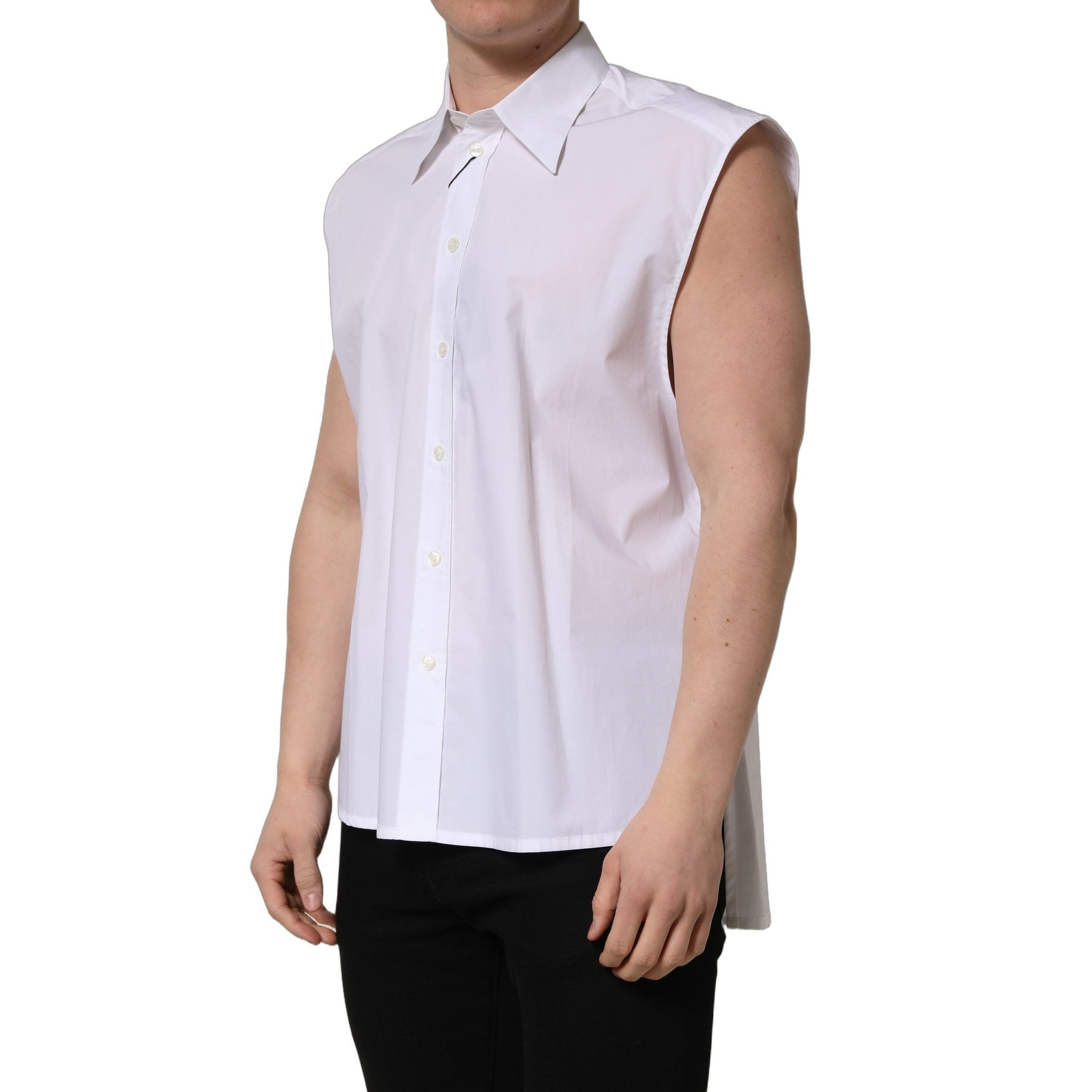 Dolce & Gabbana White Cotton Sleeveless Formal Dress Shirt