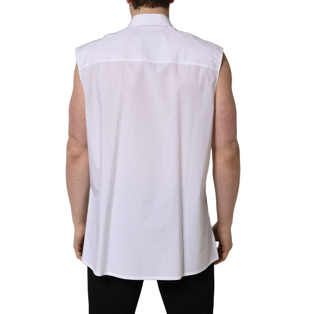 Dolce & Gabbana White Cotton Sleeveless Formal Dress Shirt