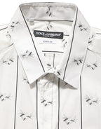 Dolce & Gabbana White Bee Print Cotton GOLD Fit Dress Shirt