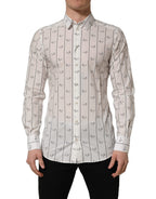 Dolce & Gabbana White Bee Print Cotton GOLD Fit Dress Shirt
