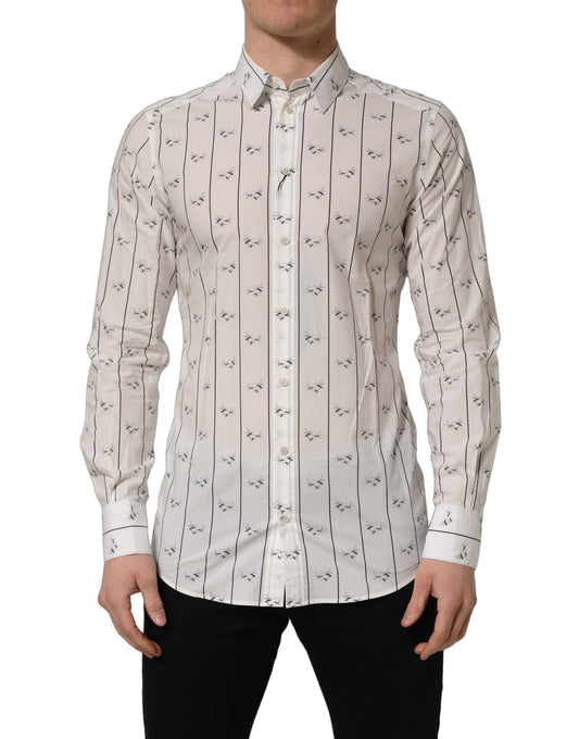 Dolce & Gabbana White Bee Print Cotton GOLD Fit Dress Shirt