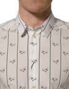 Dolce & Gabbana White Bee Print Cotton GOLD Fit Dress Shirt