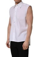 Dolce & Gabbana White Cotton Sleeveless Formal Dress Shirt