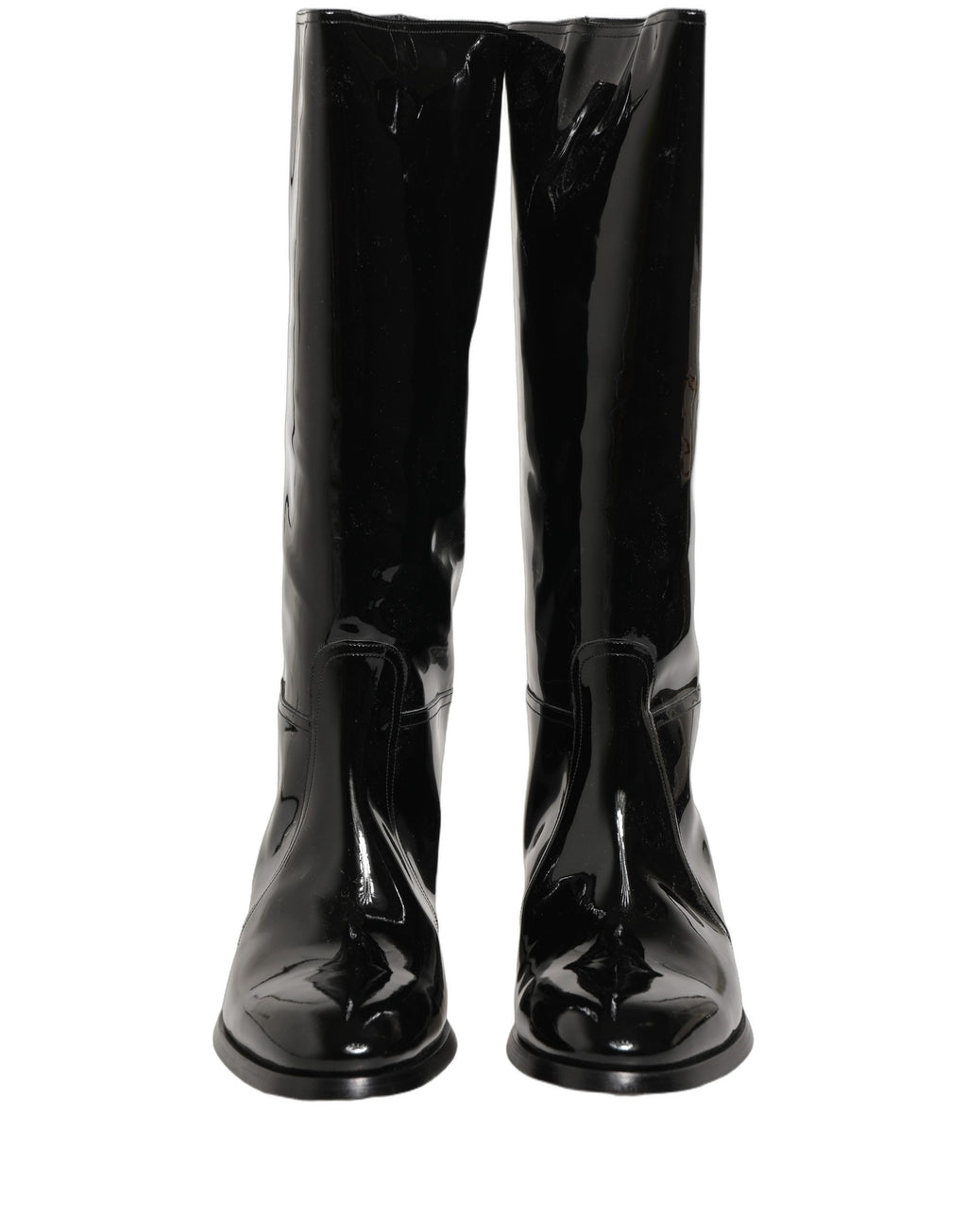 Dolce & Gabbana Black Leather Knee High Heels Boots Shoes