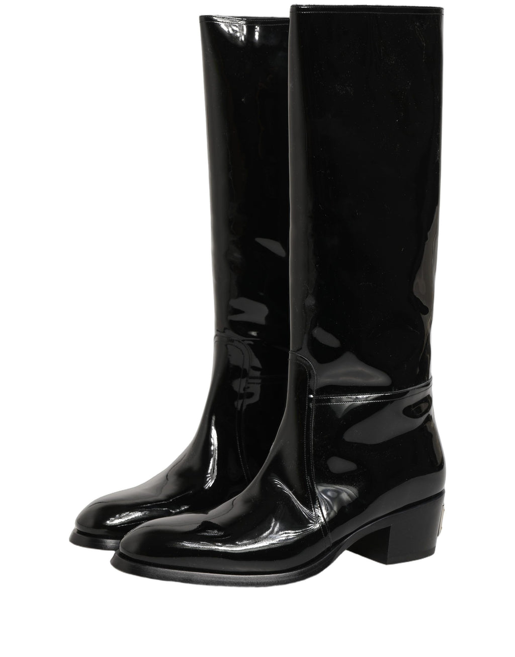 Dolce & Gabbana Black Leather Knee High Heels Boots Shoes