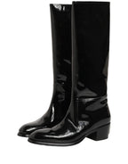 Dolce & Gabbana Black Leather Knee High Heels Boots Shoes