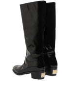Dolce & Gabbana Black Leather Knee High Heels Boots Shoes