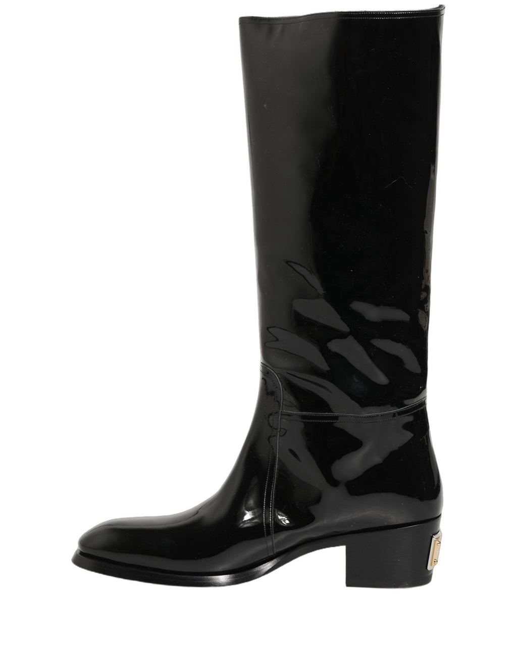 Dolce & Gabbana Black Leather Knee High Heels Boots Shoes