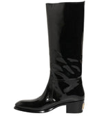 Dolce & Gabbana Black Leather Knee High Heels Boots Shoes
