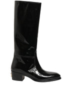 Dolce & Gabbana Black Leather Knee High Heels Boots Shoes