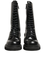 Dolce & Gabbana Black Leather Lace Up Men Combat Boots Shoes