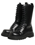 Dolce & Gabbana Black Leather Lace Up Men Combat Boots Shoes