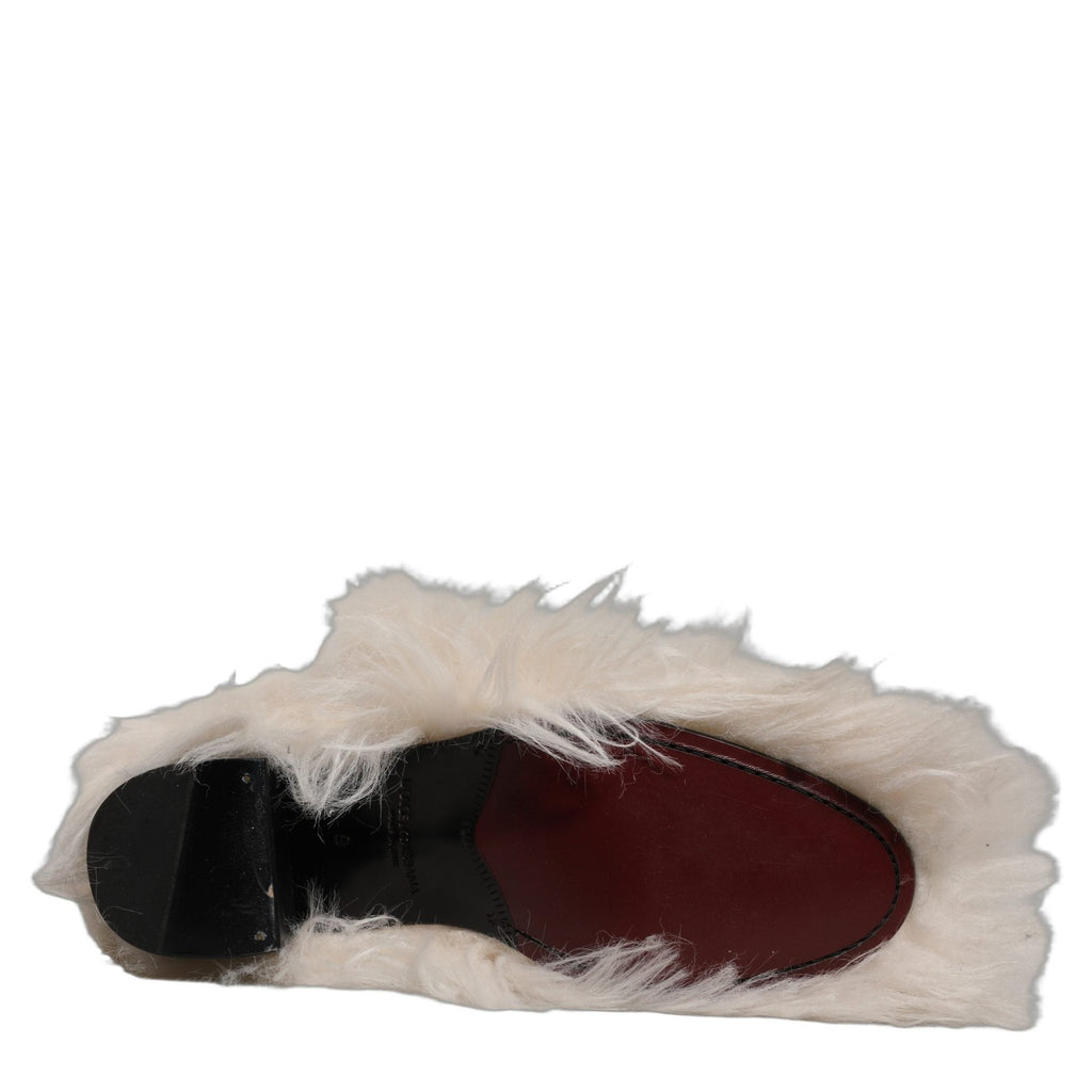 Dolce & Gabbana White Faux Fur Mid Calf Men Boots Shoes