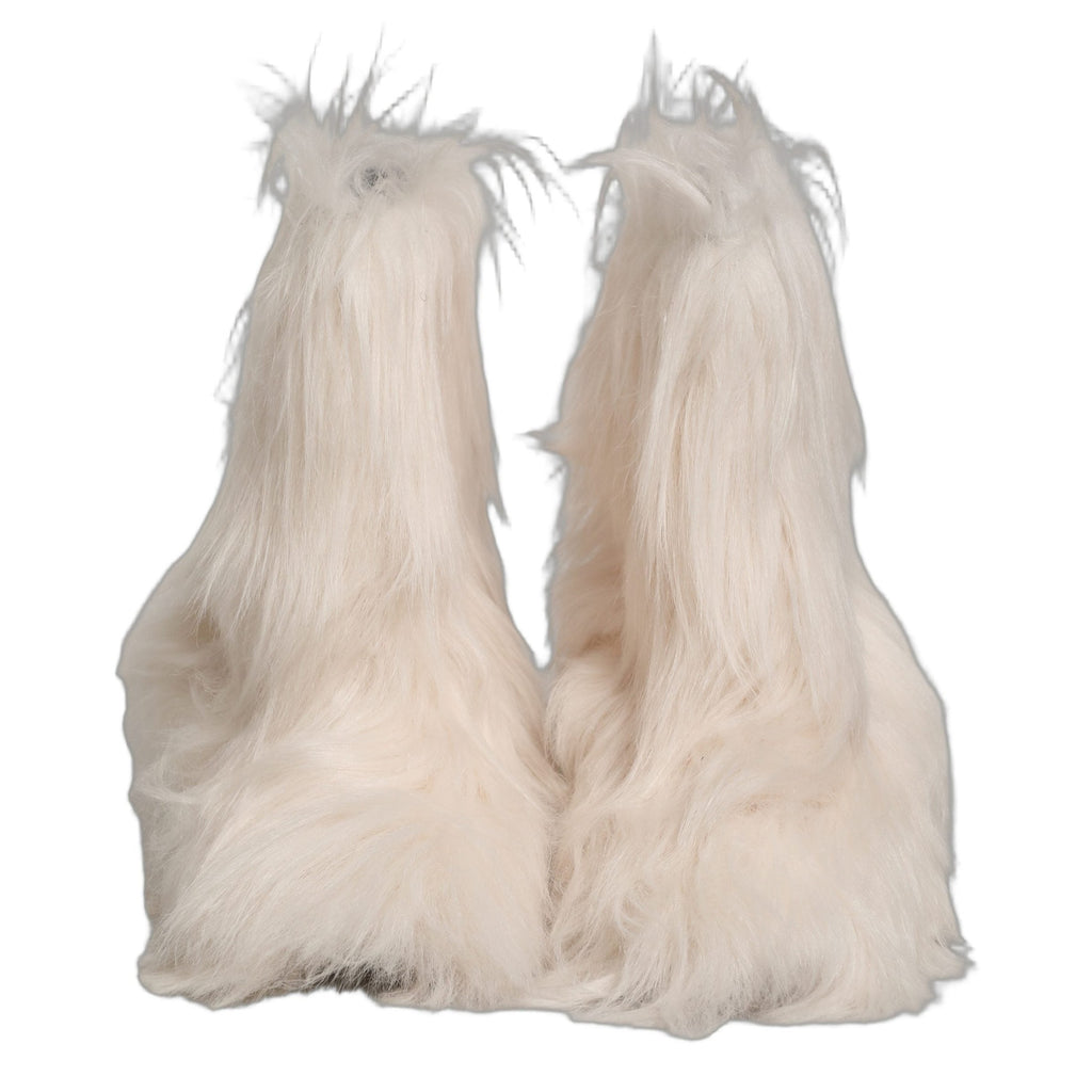 Dolce & Gabbana White Faux Fur Mid Calf Men Boots Shoes