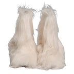Dolce & Gabbana White Faux Fur Mid Calf Men Boots Shoes