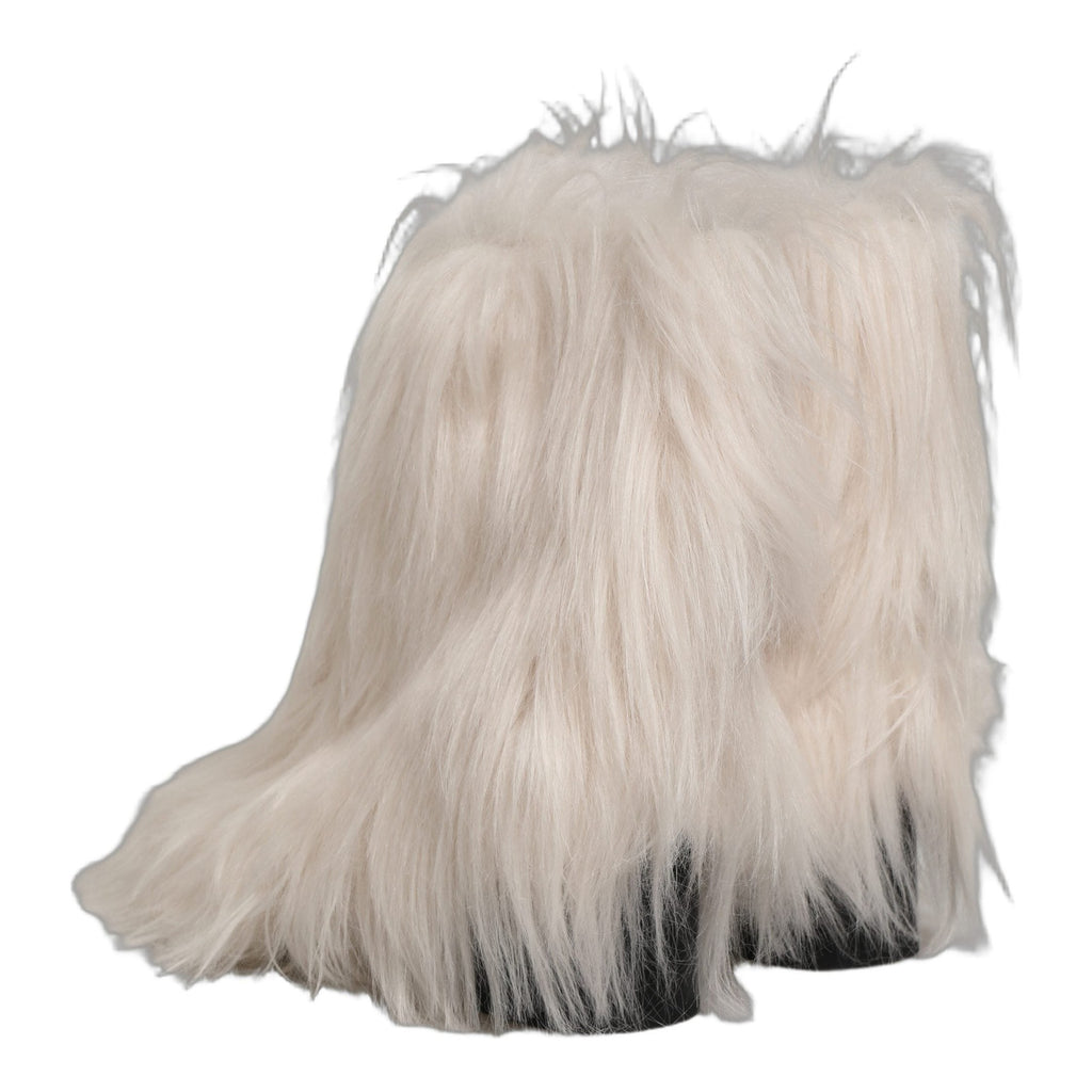 Dolce & Gabbana White Faux Fur Mid Calf Men Boots Shoes