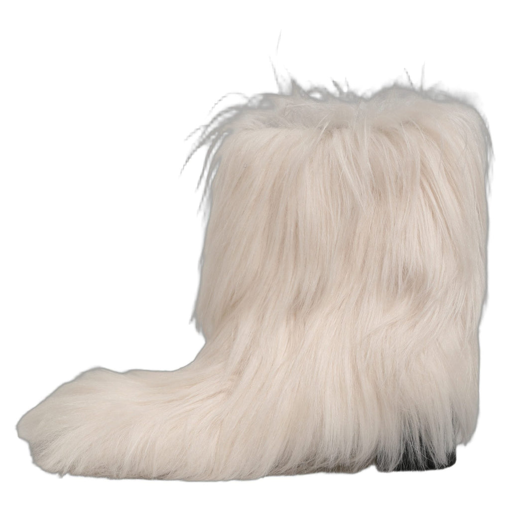 Dolce & Gabbana White Faux Fur Mid Calf Men Boots Shoes