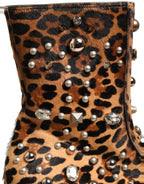 Dolce & Gabbana Brown Leopard Embellished Mid Calf Men Boots Shoes Dolce & Gabbana