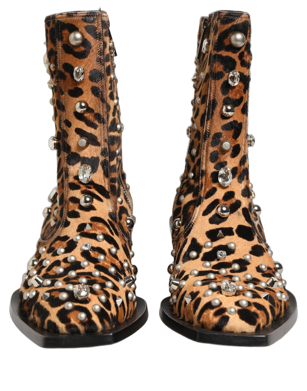 Dolce & Gabbana Brown Leopard Embellished Mid Calf Men Boots Shoes Dolce & Gabbana