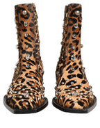 Dolce & Gabbana Brown Leopard Embellished Mid Calf Men Boots Shoes Dolce & Gabbana
