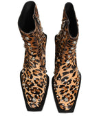 Dolce & Gabbana Brown Leopard Embellished Mid Calf Men Boots Shoes Dolce & Gabbana