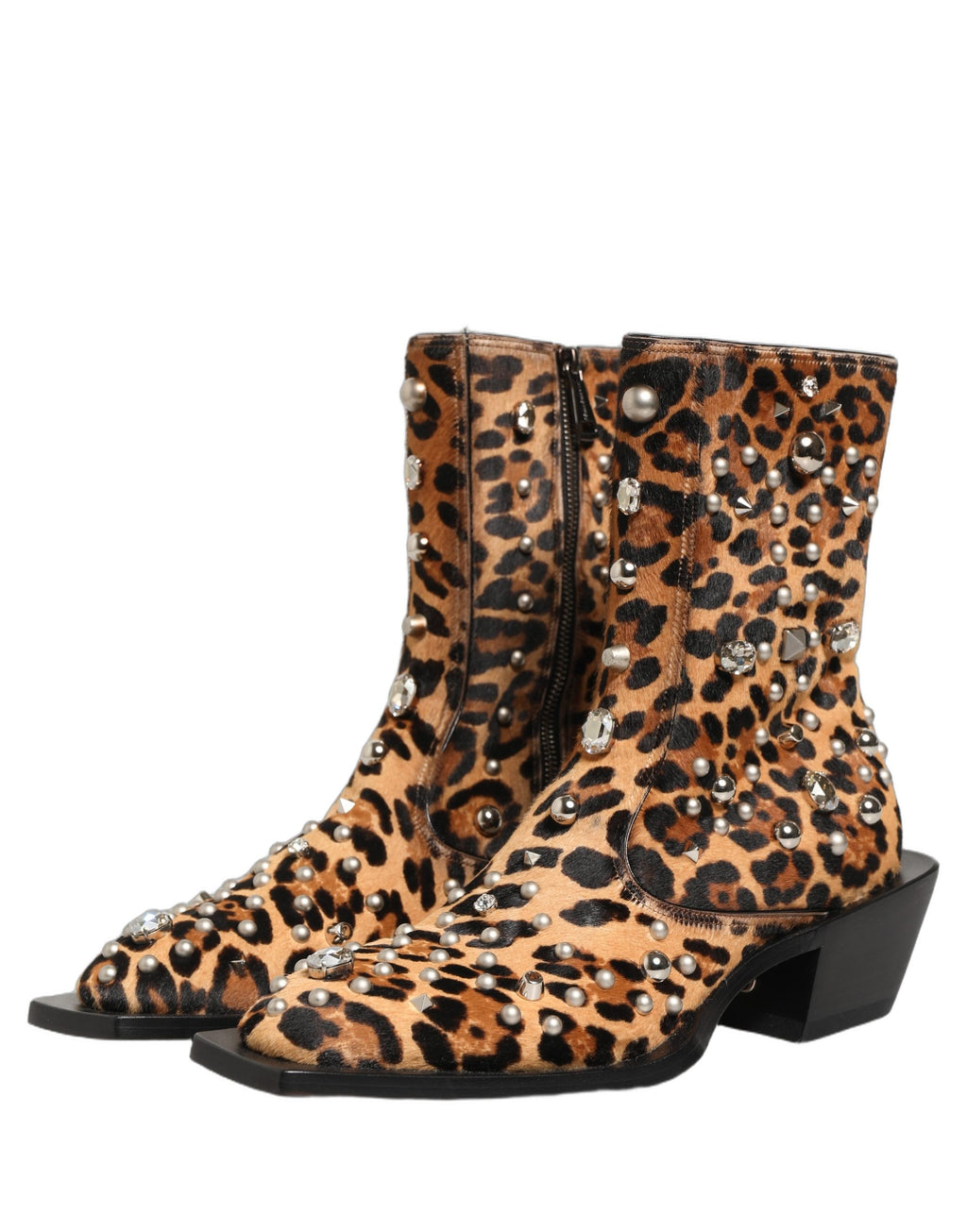 Dolce & Gabbana Brown Leopard Embellished Mid Calf Men Boots Shoes Dolce & Gabbana