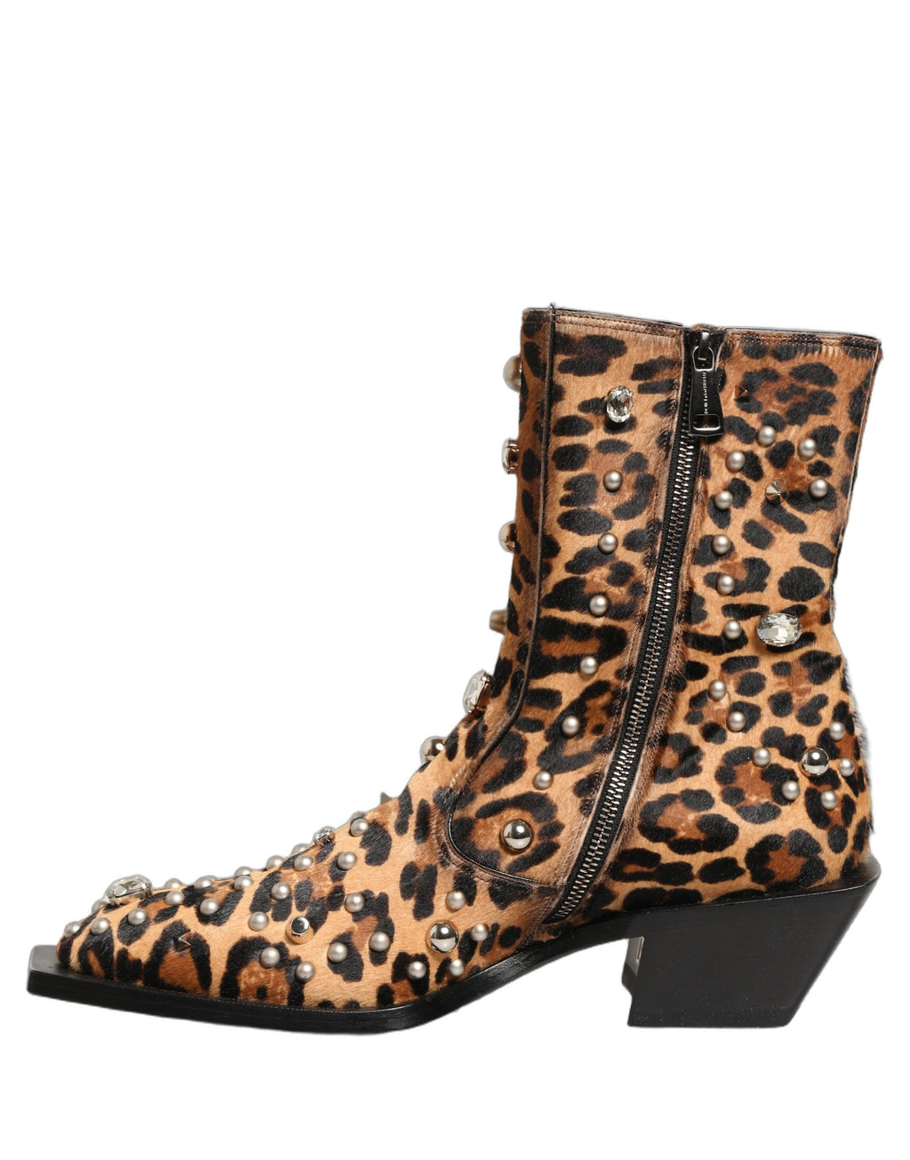 Dolce & Gabbana Brown Leopard Embellished Mid Calf Men Boots Shoes Dolce & Gabbana