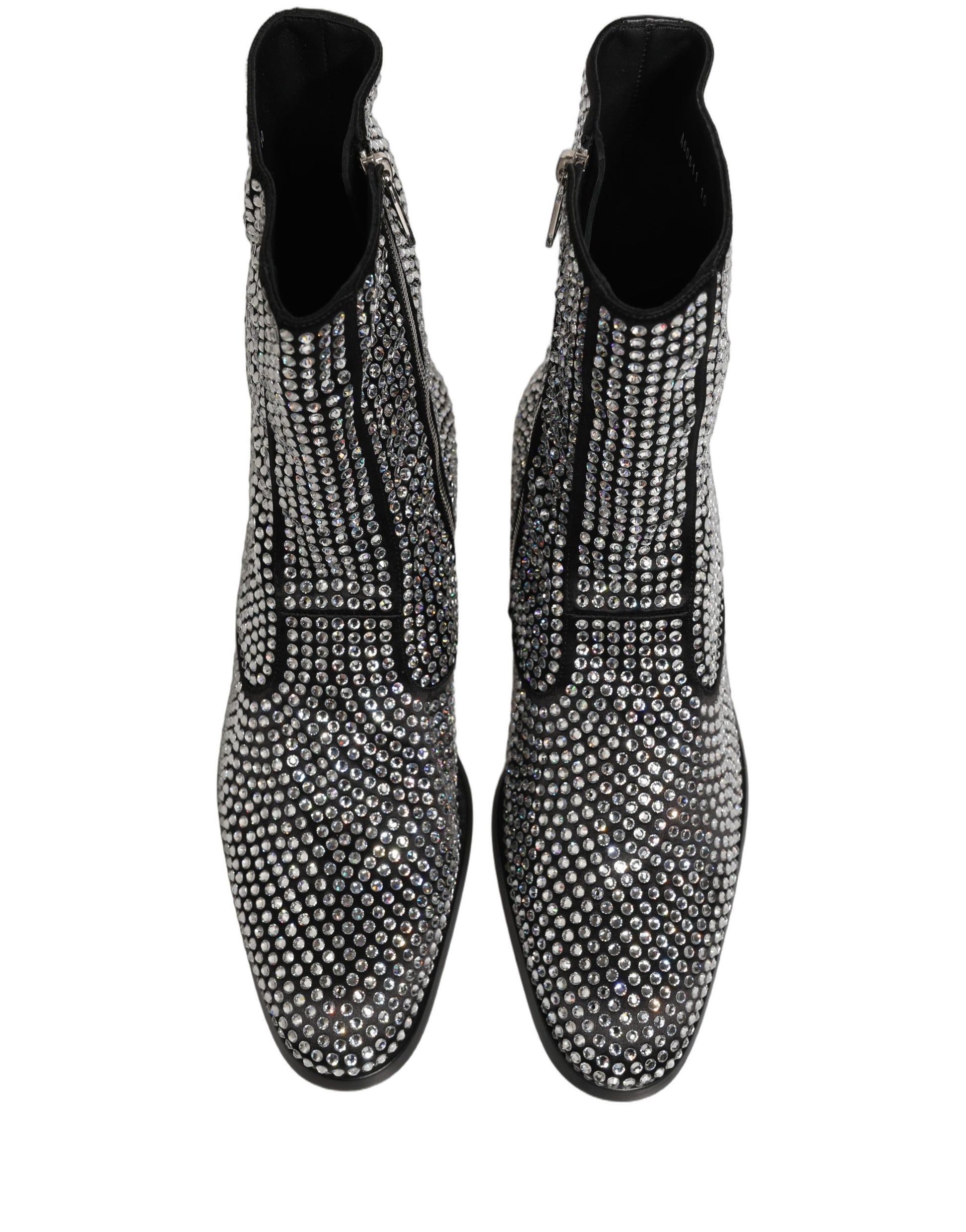 Dolce & Gabbana Black Crystal Embellished Ankle Boots Shoes Dolce & Gabbana