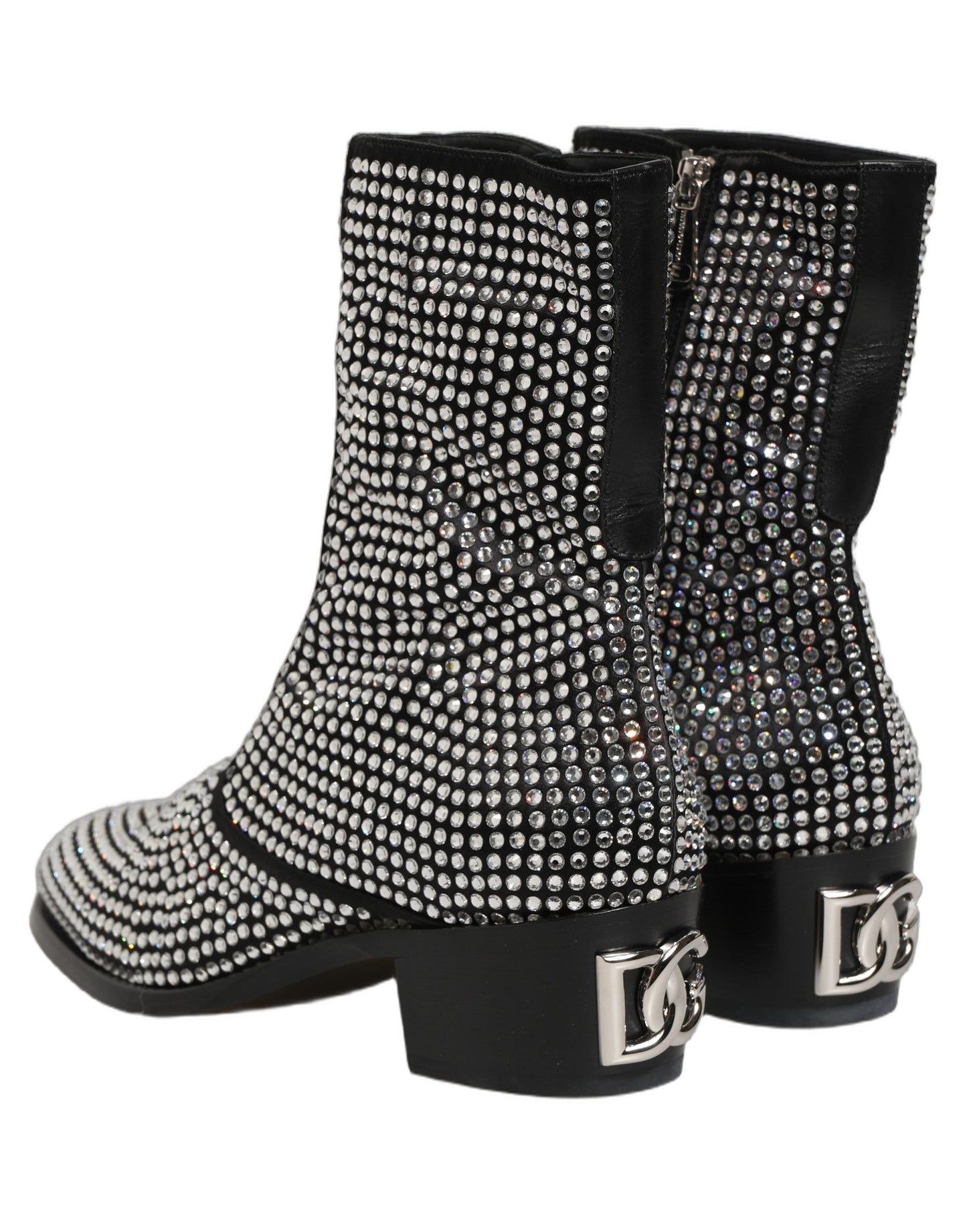 Dolce & Gabbana Black Crystal Embellished Ankle Boots Shoes Dolce & Gabbana
