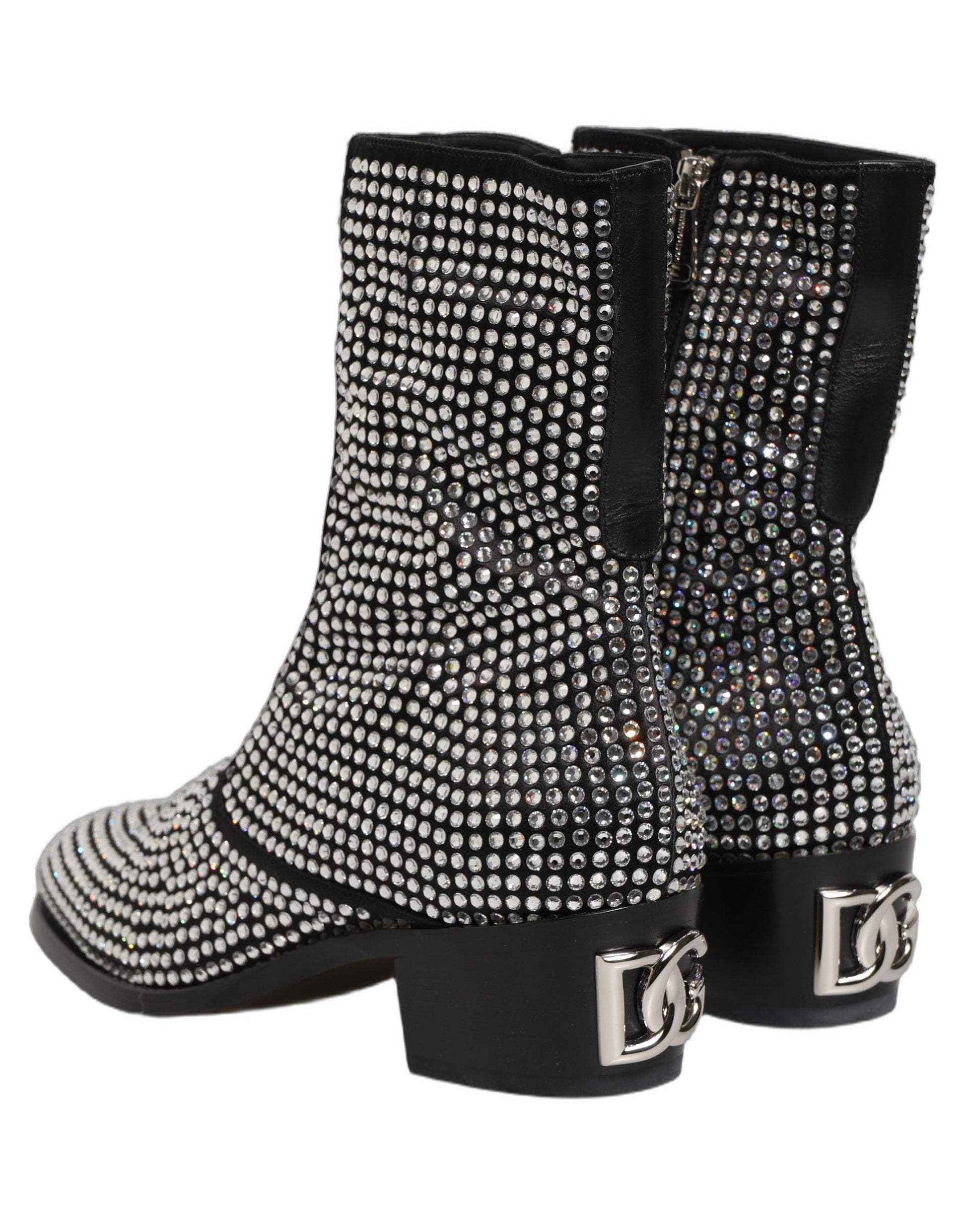 Dolce & Gabbana Black Crystal Embellished Ankle Boots Shoes Dolce & Gabbana