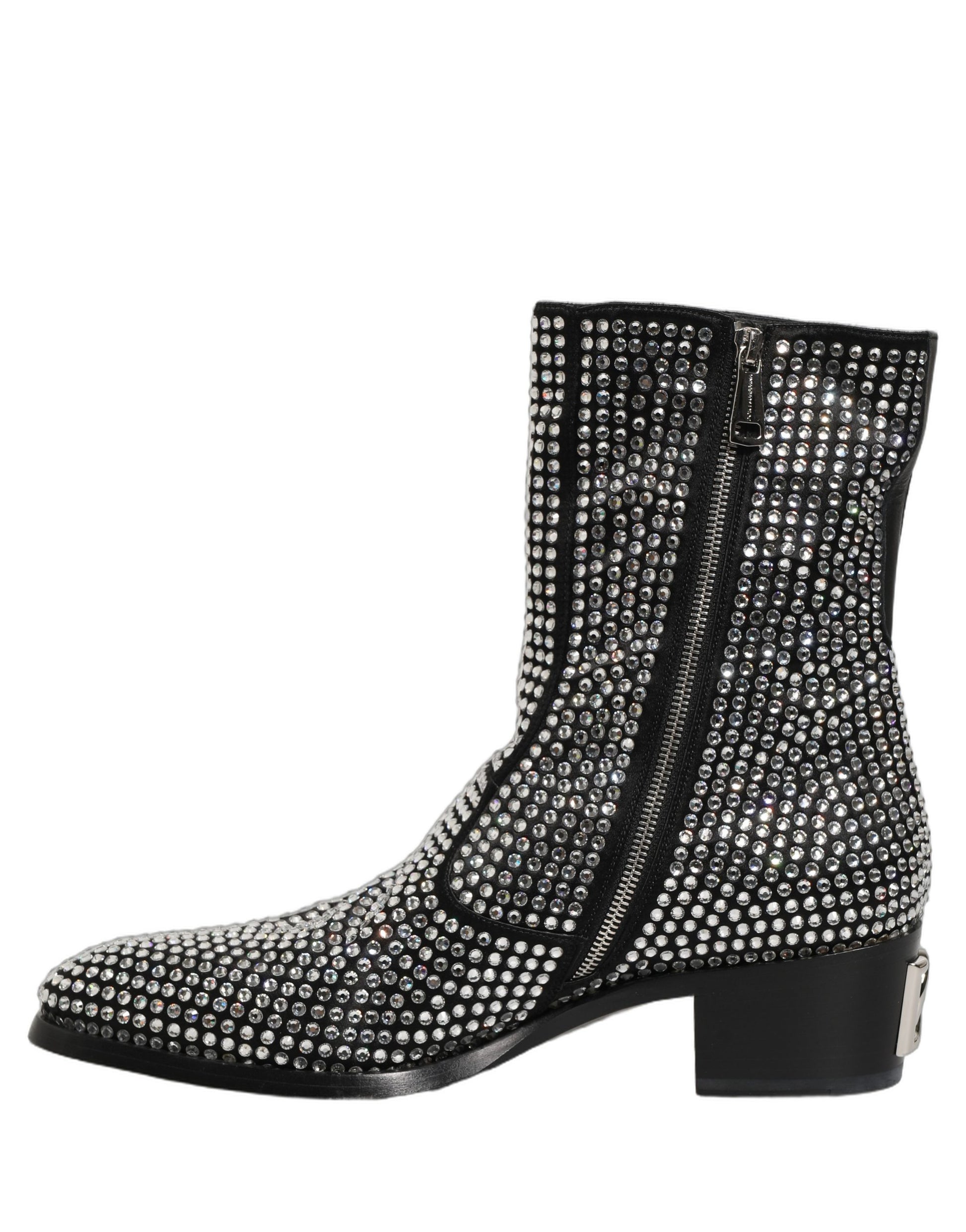 Dolce & Gabbana Black Crystal Embellished Ankle Boots Shoes Dolce & Gabbana