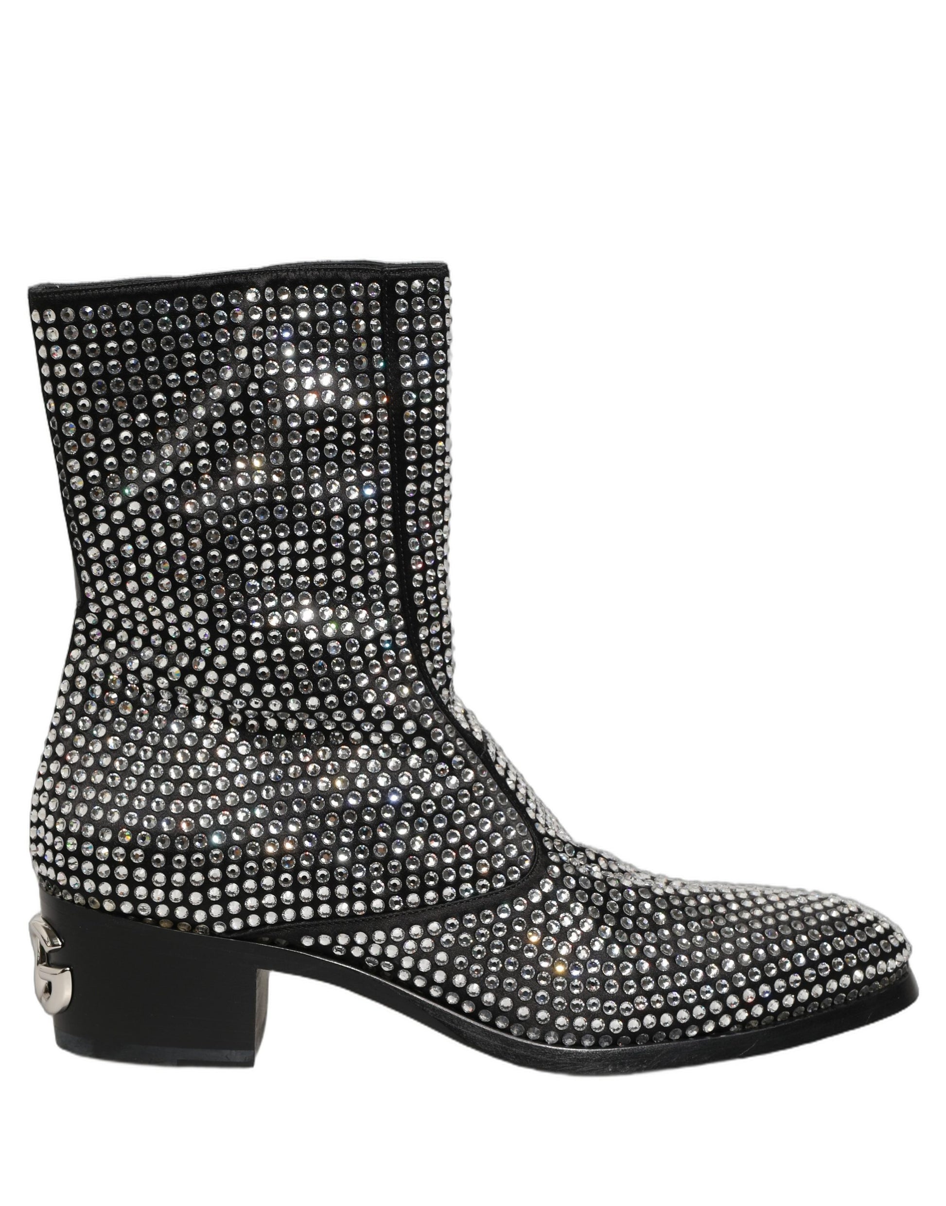 Dolce & Gabbana Black Crystal Embellished Ankle Boots Shoes Dolce & Gabbana