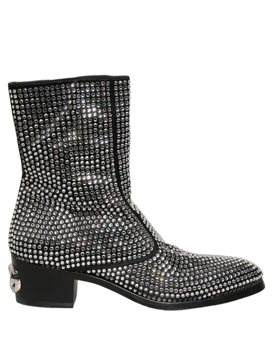 Dolce & Gabbana Black Crystal Embellished Ankle Boots Shoes Dolce & Gabbana