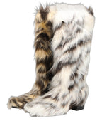 Dolce & Gabbana Multicolor Knee High Faux Fur Boots Shoes Dolce & Gabbana