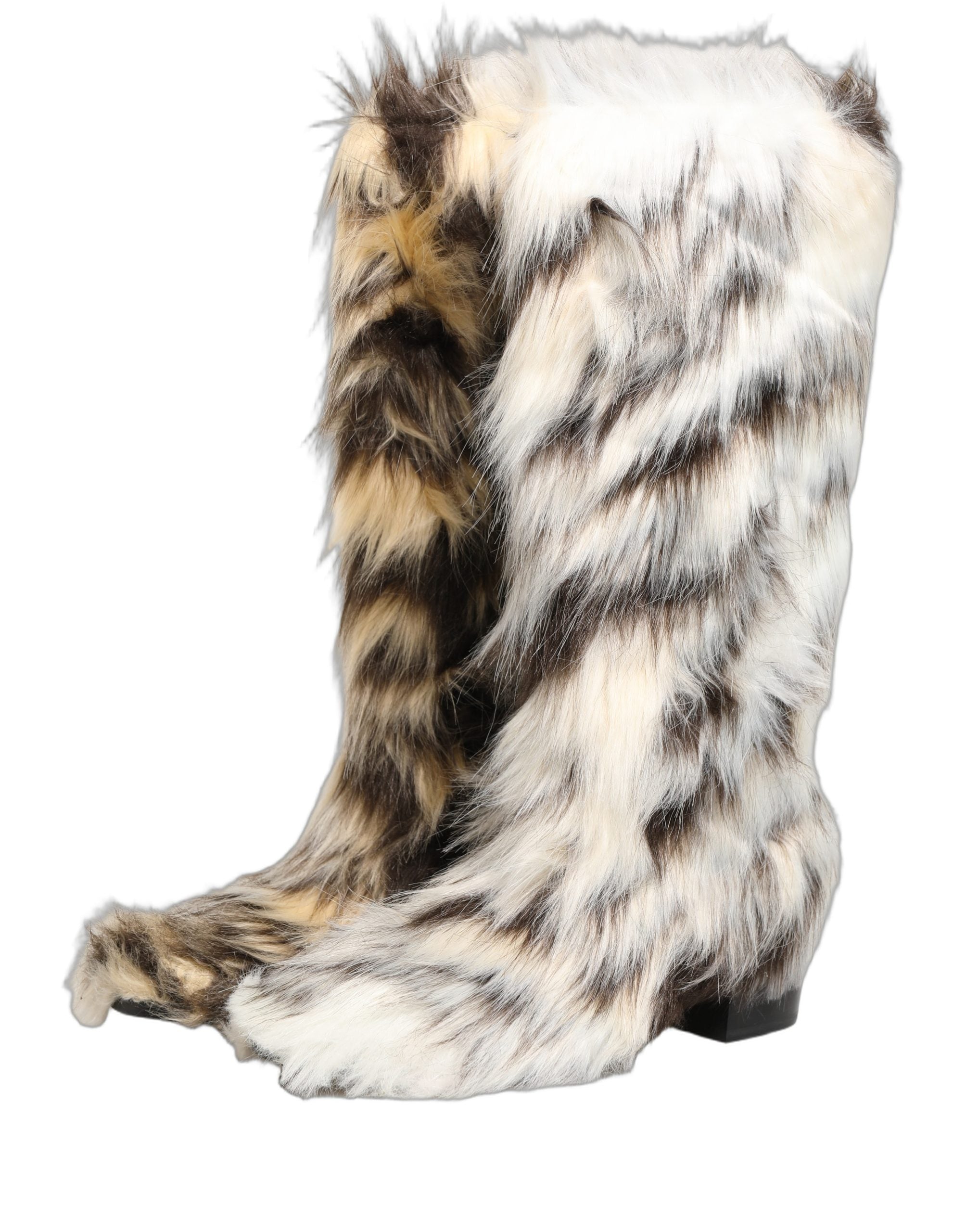 Dolce & Gabbana Multicolor Knee High Faux Fur Boots Shoes Dolce & Gabbana
