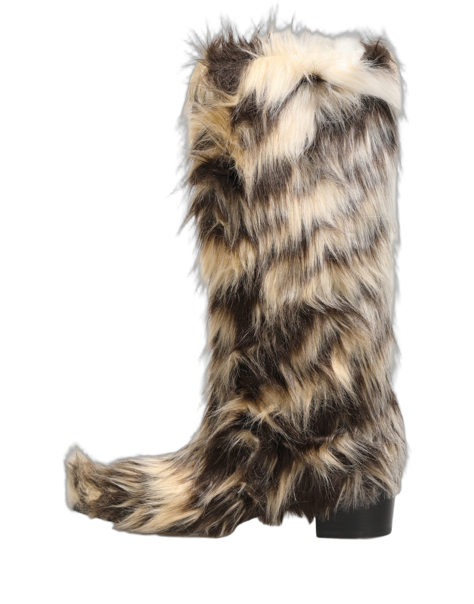 Dolce & Gabbana Multicolor Knee High Faux Fur Boots Shoes Dolce & Gabbana