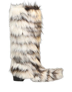 Dolce & Gabbana Multicolor Knee High Faux Fur Boots Shoes Dolce & Gabbana