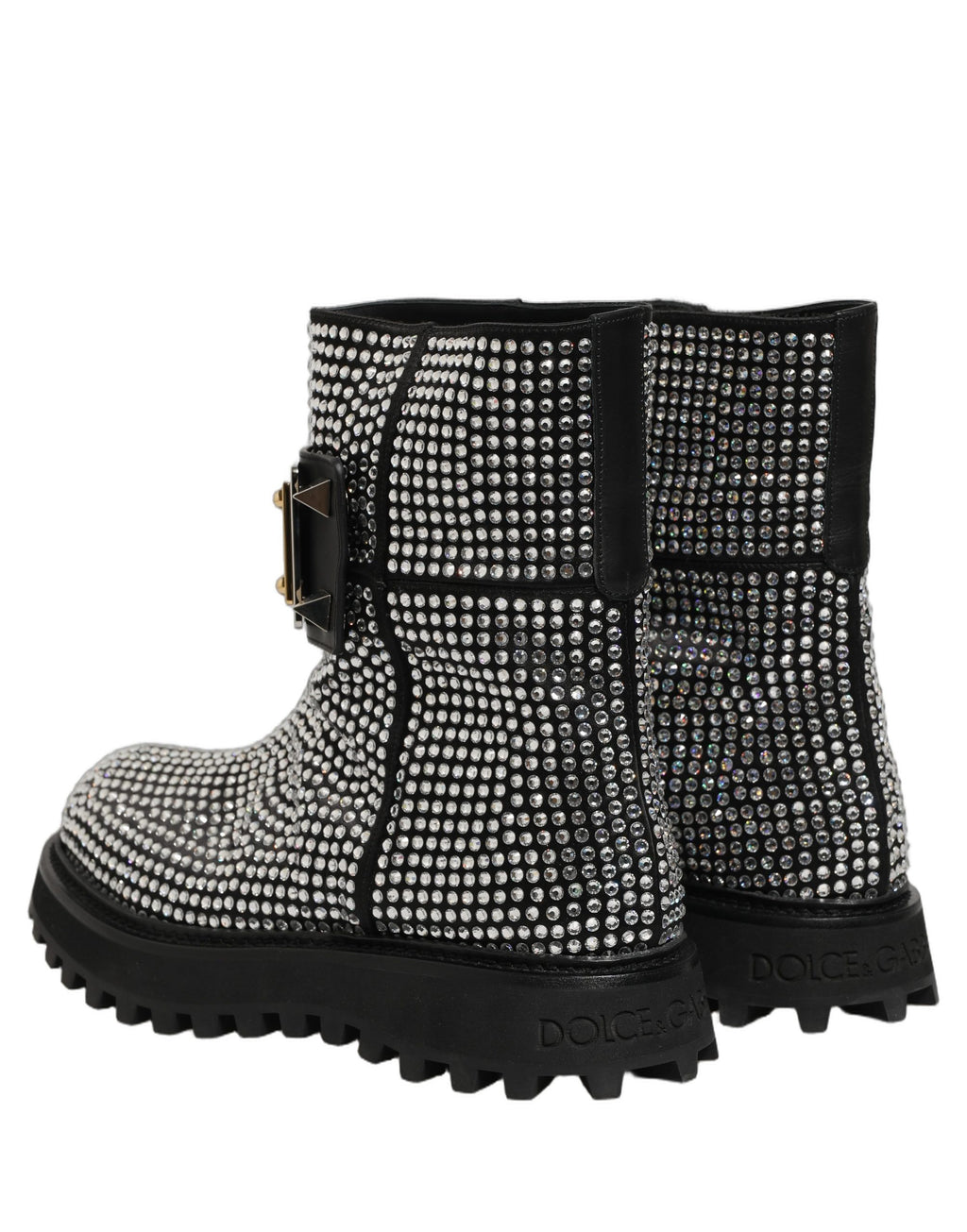 Dolce & Gabbana Black Crystal Embellished Short Boots Shoes