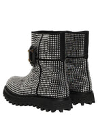 Dolce & Gabbana Black Crystal Embellished Short Boots Shoes
