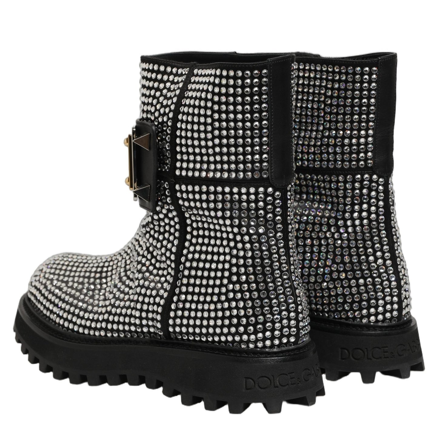 Dolce & Gabbana Black Crystal Embellished Short Boots Shoes Dolce & Gabbana
