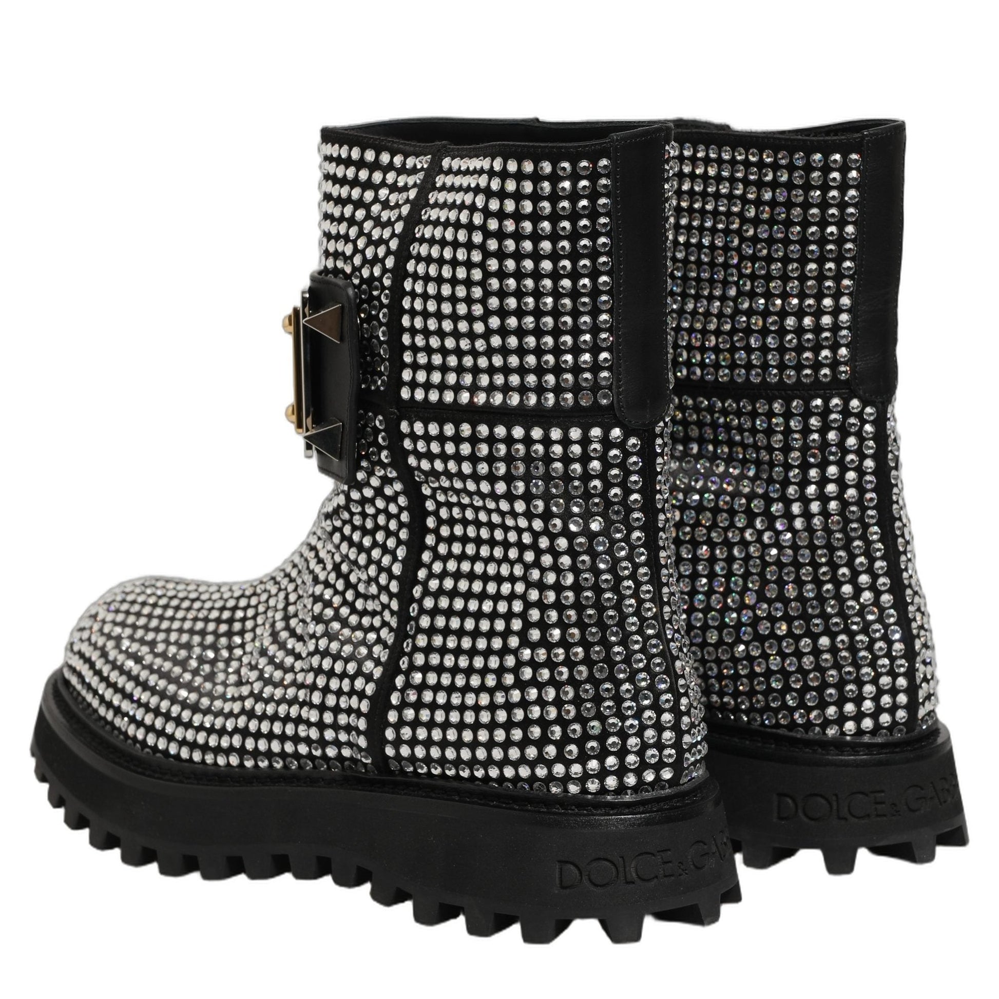 Dolce & Gabbana Black Crystal Embellished Short Boots Shoes Dolce & Gabbana