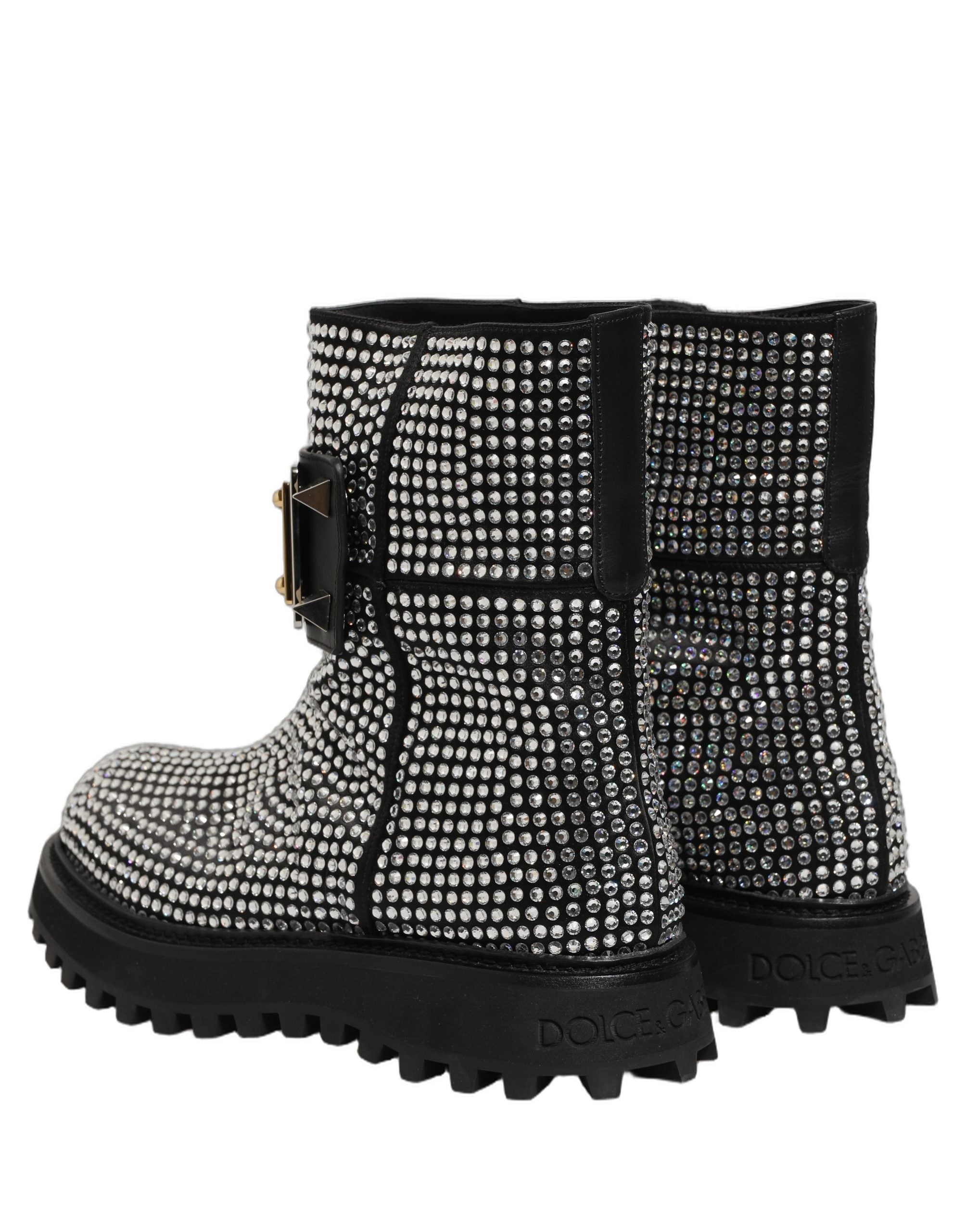 Dolce & Gabbana Black Crystal Embellished Short Boots Shoes