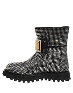 Dolce & Gabbana Black Crystal Embellished Short Boots Shoes