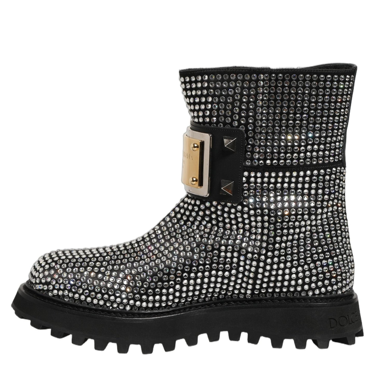 Dolce & Gabbana Black Crystal Embellished Short Boots Shoes Dolce & Gabbana